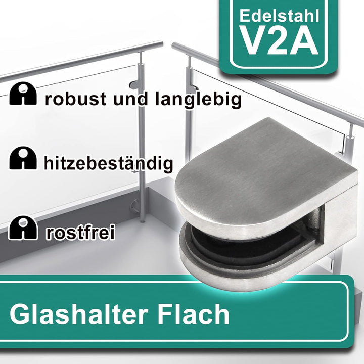 PRIOstahl Glashalter 4 Stück Glasklemmen Set Klemmhalter 50 X 40 x 26 mm Anschluss Flach für Glas 6