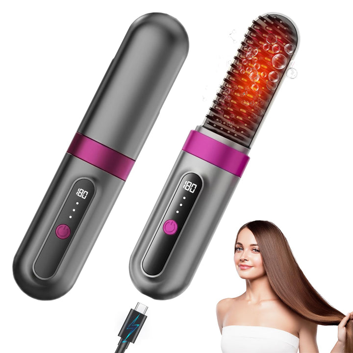 Tragbare Glättungsbürste für Haarstyling, Bwaliffury Kabellose Glättbürste, 4000mAh Wiederaufladbare