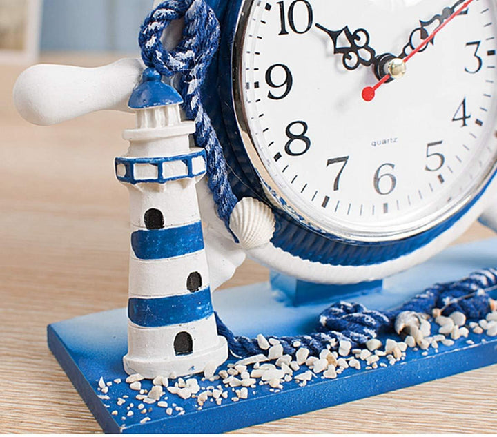 SWHONG Radruder Moderne Tischuhr Mediterran Nicht tickend Kleine Leuchtturm Wanduhren Marine Souveni