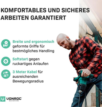 VONROC Farb- / Betonmischer 1200W - Soft Start - 3m Gummikabel - Inklusive Rührstab