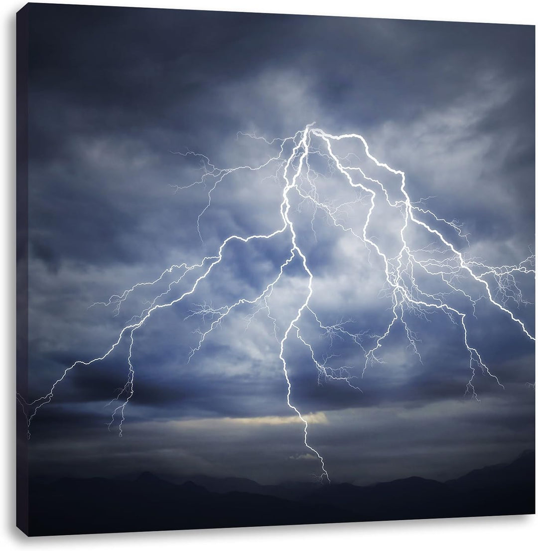 Pixxprint Blitze am stürmischen Himmel als Leinwandbild/Grösse: 70x70 cm/Wandbild/Kunstdruck/fertig