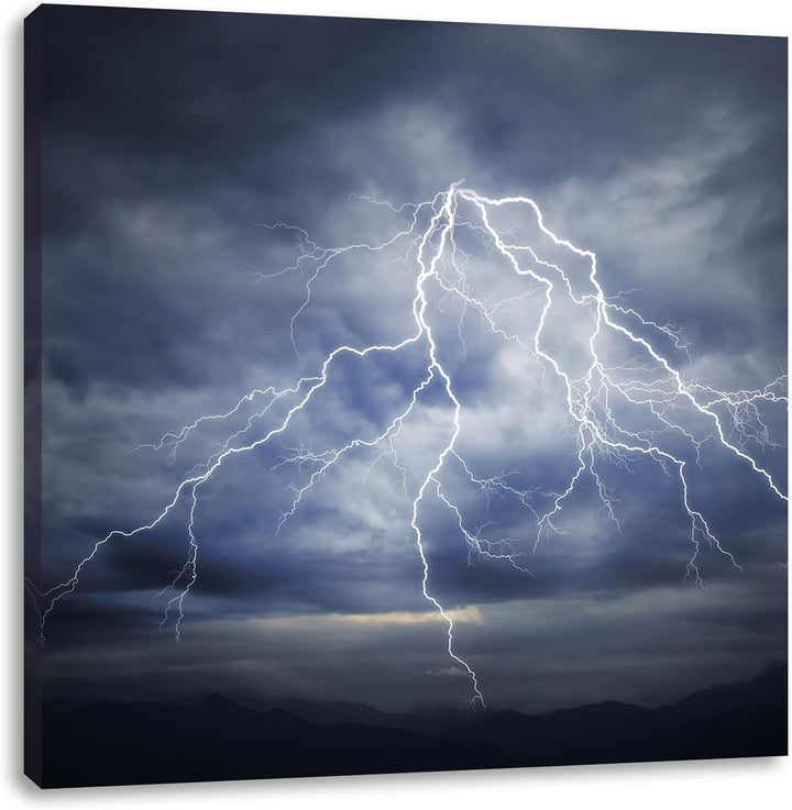 Pixxprint Blitze am stürmischen Himmel als Leinwandbild/Grösse: 70x70 cm/Wandbild/Kunstdruck/fertig