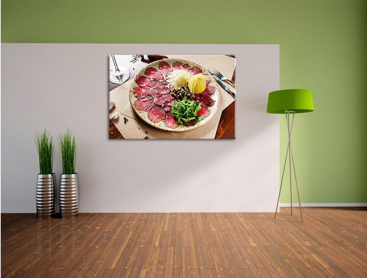 appetitliches Carpaccio, Format: 100x70 auf Leinwand, XXL riesige Bilder fertig gerahmt mit Keilrahm