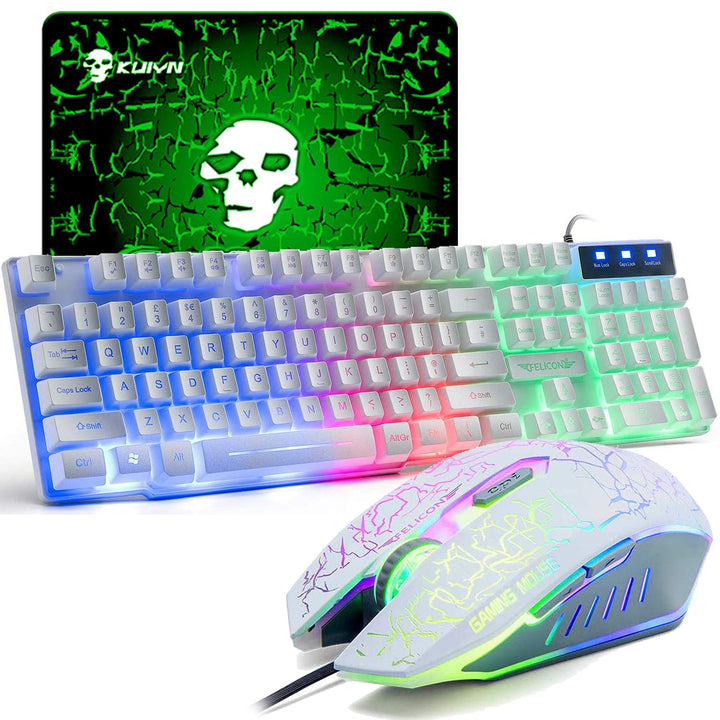 Gaming-Tastatur und -Maus UK-Layout ergonomische USB-Gaming-Tastatur mit Regenbogen-Hintergrundbeleu
