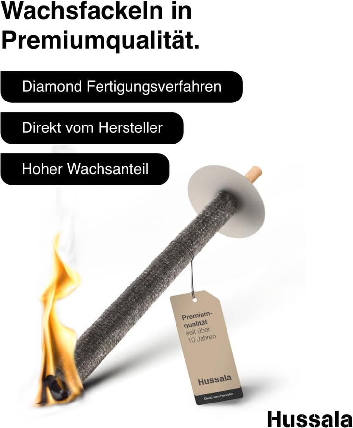 Hussala - Diamond Wachsfackeln Brennzeit 60 min Garten-Fackeln [50 Stück] 50 Stück Schwarz, 50 Stück