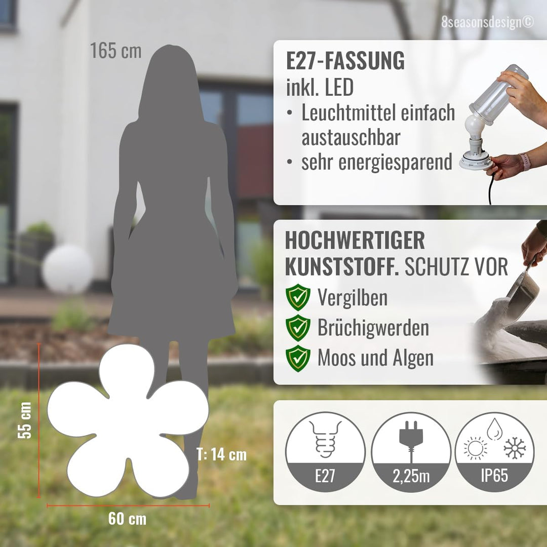 8 seasons design Shining Flower Deko-Lampe Blume Ø 60cm (Weiss), E27 Fassung inkl. Leuchtmittel in w