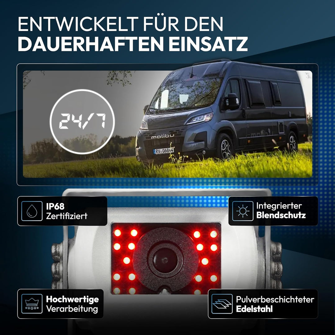 VSG24 Rückfahrkamera 7" Camper-Set inkl. Kamera, Monitor, Kabel - Wasserdicht Nachtsicht 12V-24V Ein