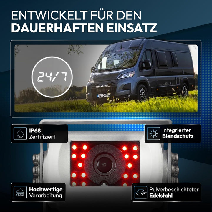VSG24 Rückfahrkamera 7" Camper-Set inkl. Kamera, Monitor, Kabel - Wasserdicht Nachtsicht 12V-24V Ein