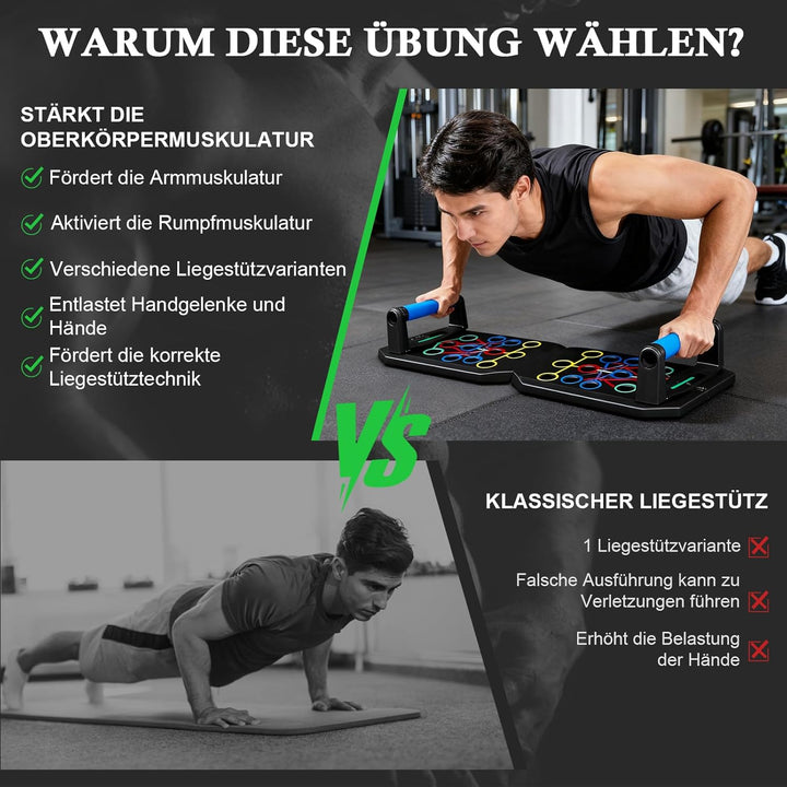 Liegestützgriffe, Liegestützbrett Set mit Widerstandsseil, Faltbares Multifunktions Liegestützbrett,