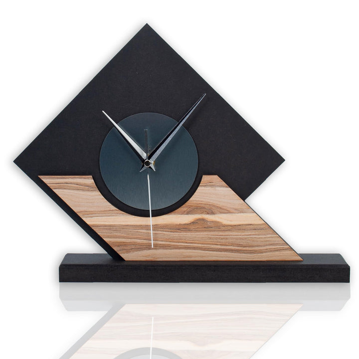 Kreative Feder Moderne Holz-Tischuhr mit stilvollen Akzenten aus Nussbaum Echtholzfurnier &amp; Aluminiu