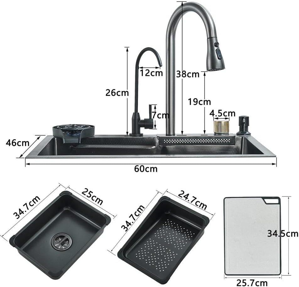 Edelstahl Küchenspüle Einbauspüle mit Wasserfallarmatur Spülbecken und Küchenarmatur Set Wasserfall
