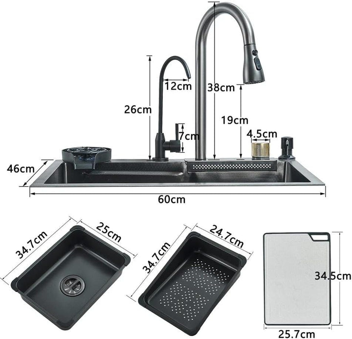 Edelstahl Küchenspüle Einbauspüle mit Wasserfallarmatur Spülbecken und Küchenarmatur Set Wasserfall