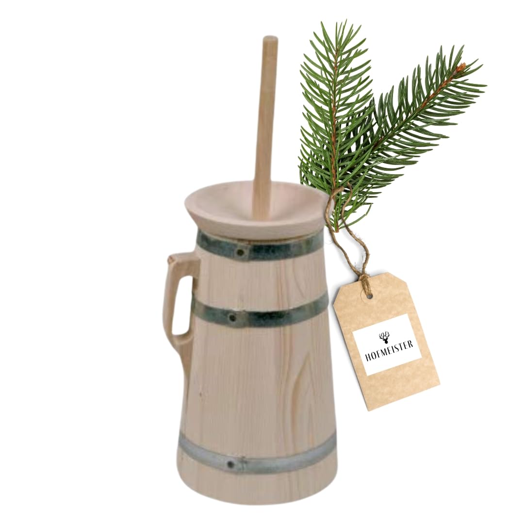 HOFMEISTER® Butterfass aus Holz, für 2 Liter Sahne, Butter selber Machen, authentische Böttcherware