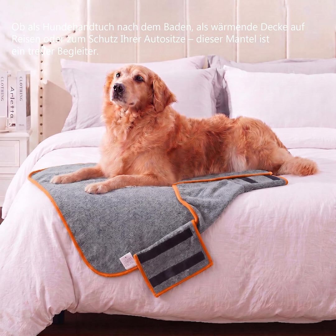 Hundebademantel Mikrofaser mit Klettverschluss saugstark | Als Bademantel Hund&amp;Hundehandtuch für all