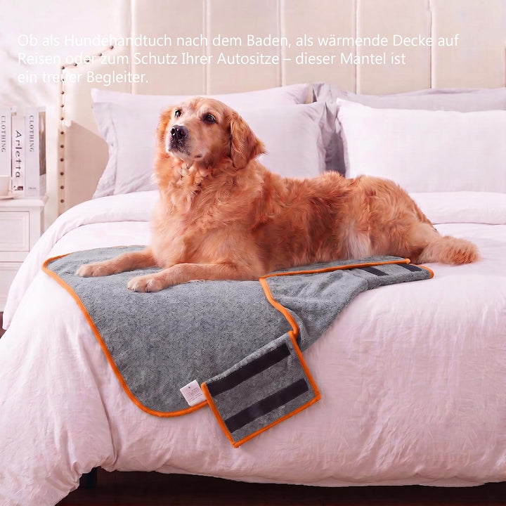 Hundebademantel Mikrofaser mit Klettverschluss saugstark | Als Bademantel Hund&amp;Hundehandtuch für all