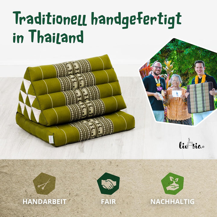 livasia Thaikissen mit 1 Auflage, Dreieckskissen mit Sitzkissen, Keilkissen mit Kapok, Rückenkissen