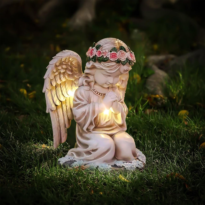 Solar Engel Gartenstatuen,LED Fairy Engel Figur,Wetterfest Grabschmuck für Friedhof, Fairy Engel Sku