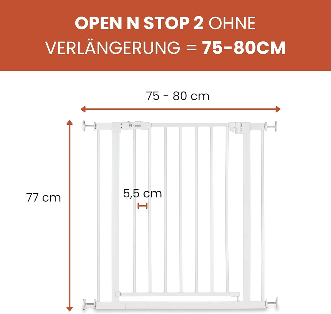 Hauck Treppenschutzgitter Türschutzgitter Open N Stop 2, für Breiten 75-80 cm, ohne Bohren, Einhändi