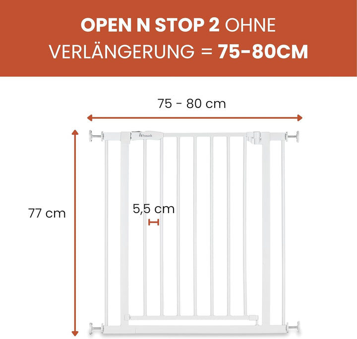 Hauck Treppenschutzgitter Türschutzgitter Open N Stop 2, für Breiten 75-80 cm, ohne Bohren, Einhändi