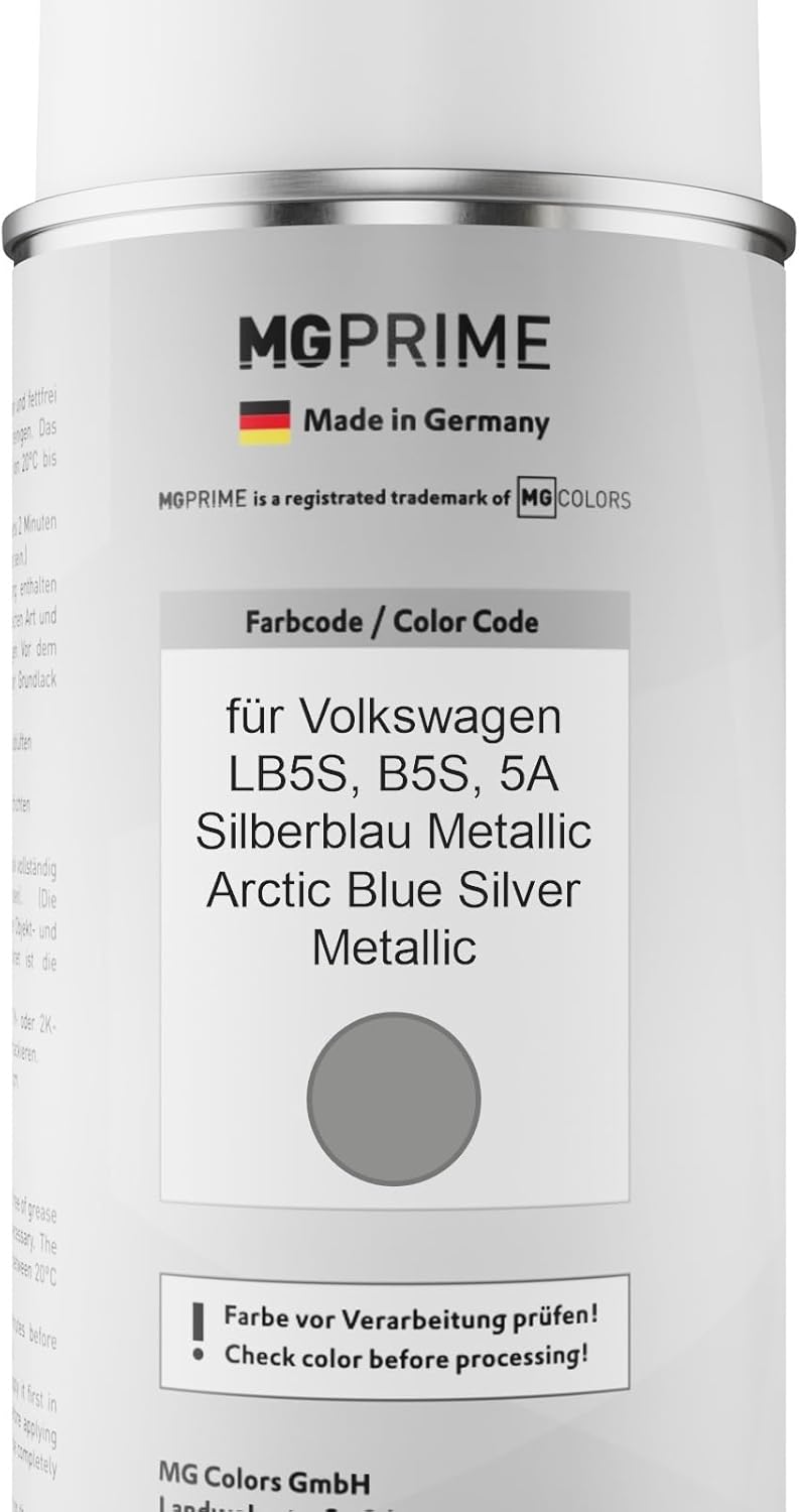 MG PRIME Autolack Sprühdosen Set für Volkswagen VW LB5S / B5S / 5A Silberblau Metallic/Arctic Blue S