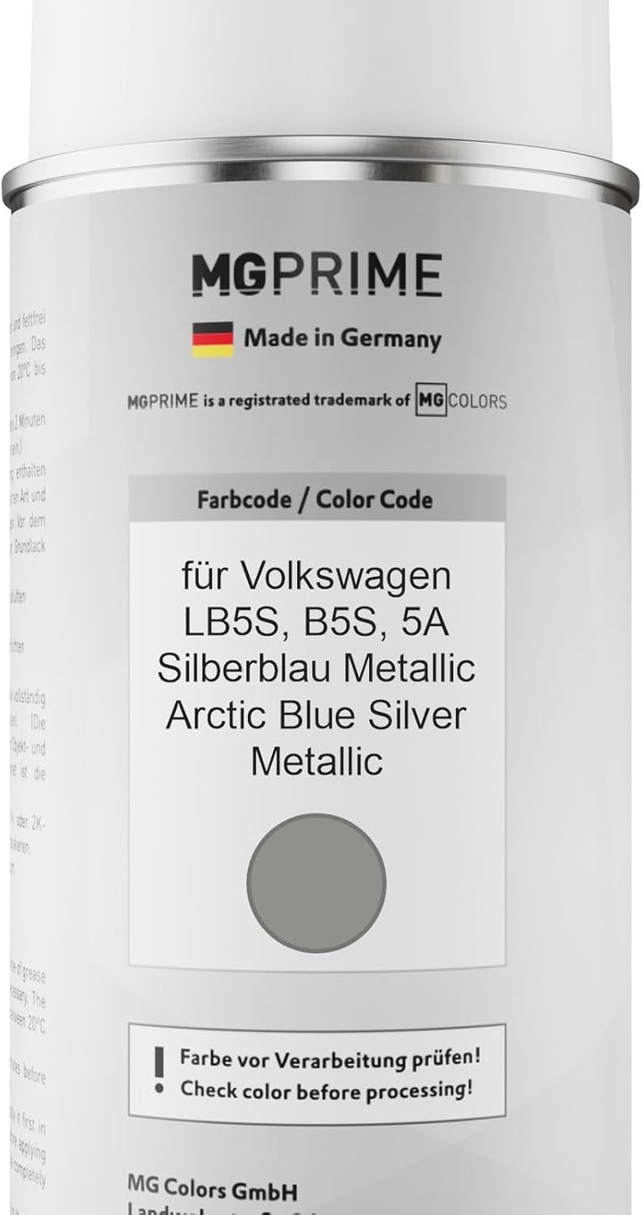 MG PRIME Autolack Sprühdosen Set für Volkswagen VW LB5S / B5S / 5A Silberblau Metallic/Arctic Blue S