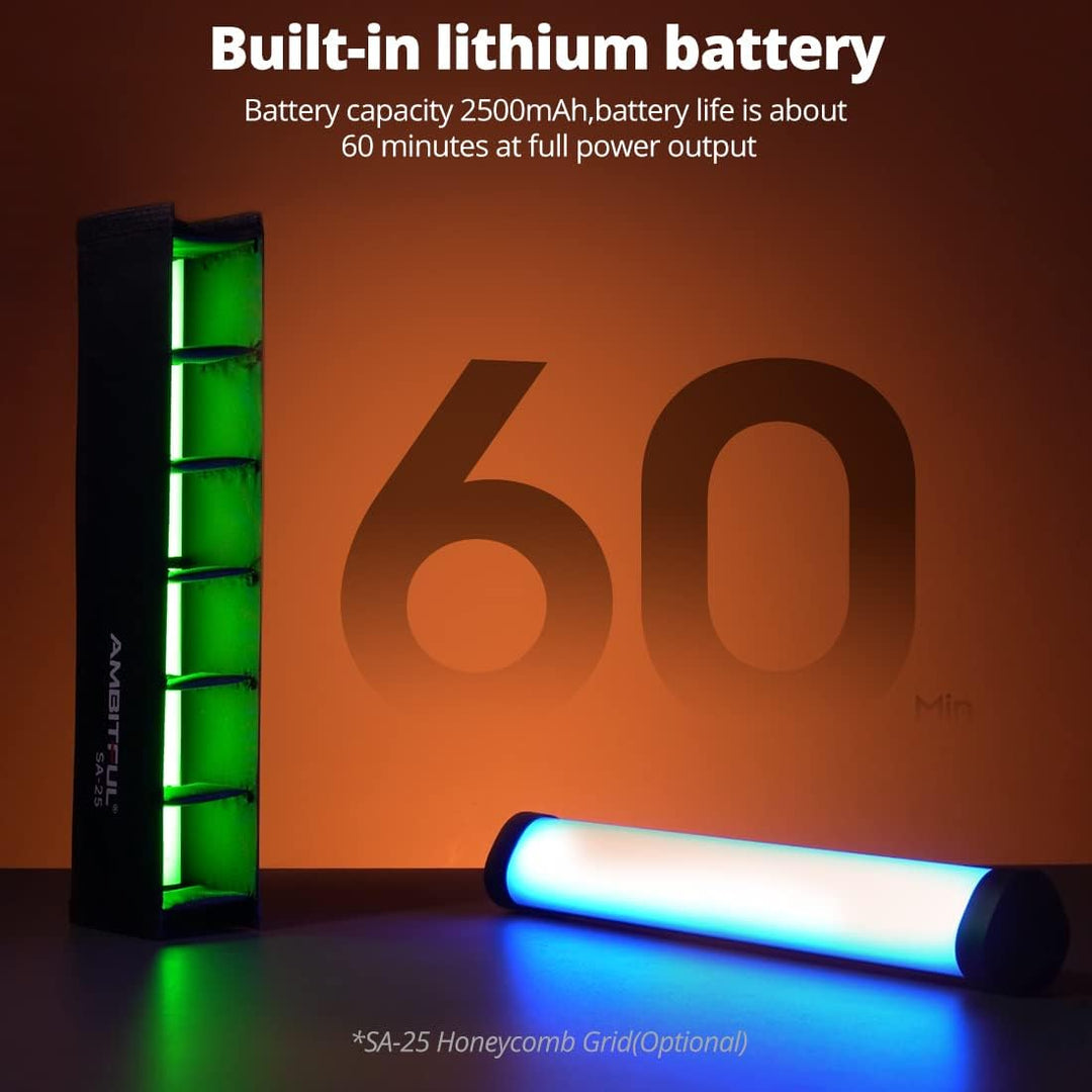 AMBITFUL A2 Vollfarbiges RGB-Röhrenlicht, CRI 95 TLCI 97 Genaue Farbe, 2500K-8500K einstellbar, RGB