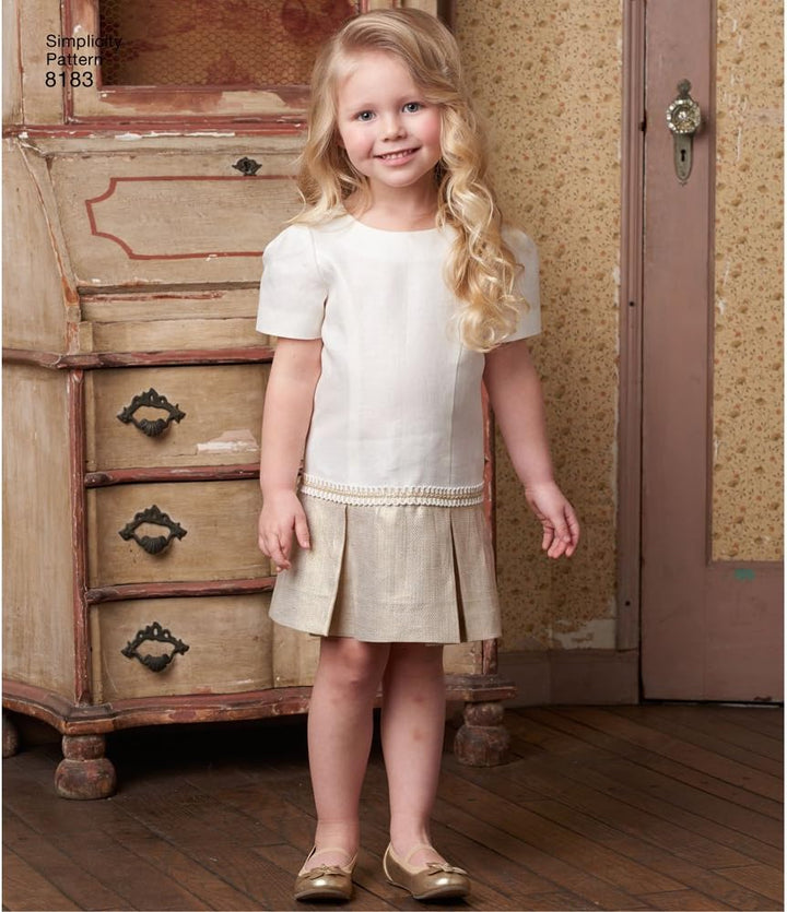Simplicity Muster 8183 Kinder und Mädchen Kleid oder Jumper mit Rock Variationen, weiss