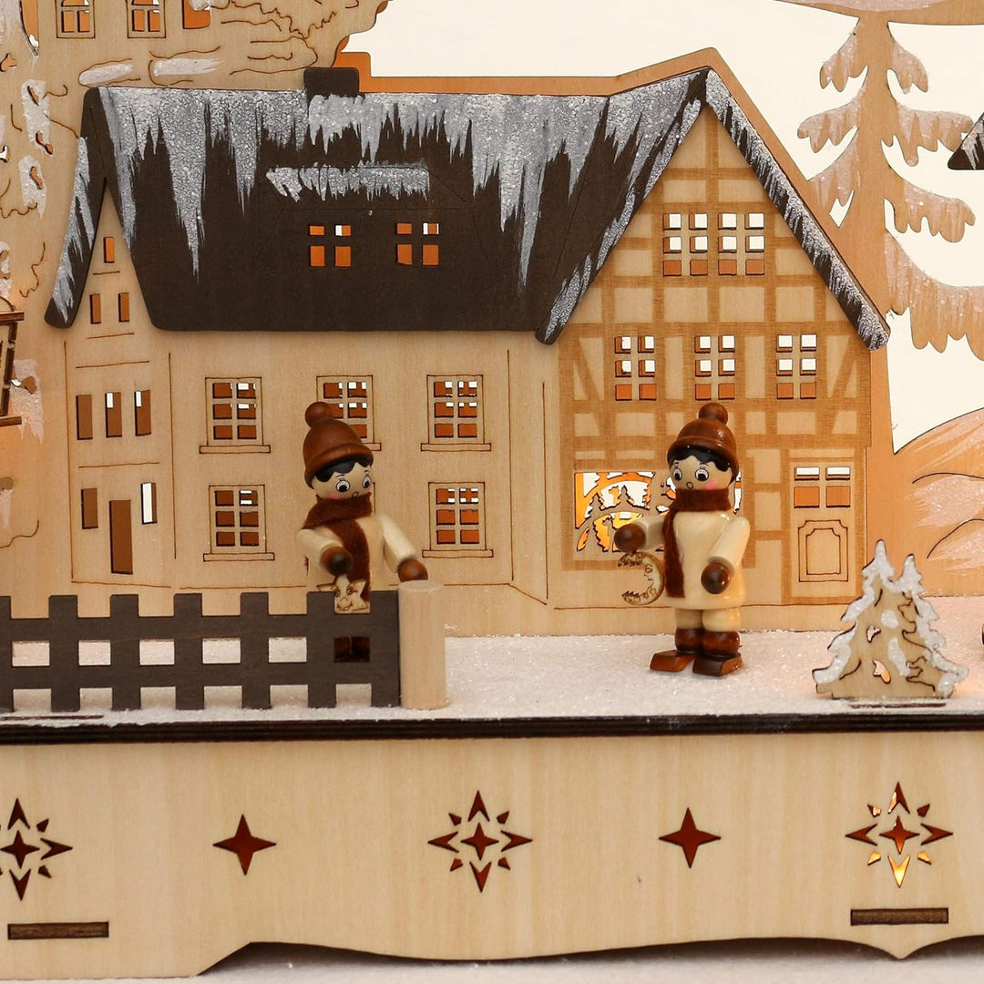 Dekohelden24 LED Holz Schwibbogen mit bewegtem Weihnachtsbaum, Motiv: Laternenkinder, L/B/H ca. 45 x