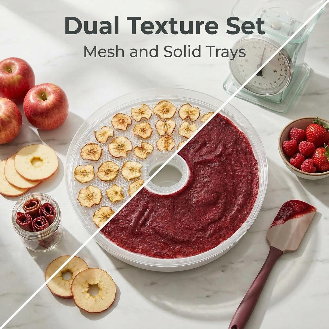 Dörrfolien &amp; Tablett Set 29,5 cm (11,6 Zoll), 3 Netzmatten + 3 feste Dörrtabletts, passend für 30 cm