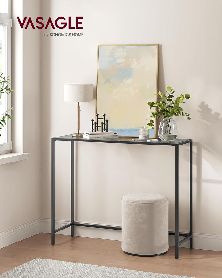 VASAGLE Konsolentisch, Beistelltisch, Oberfläche aus Hartglas, moderner Sofatisch, einfacher Aufbau,