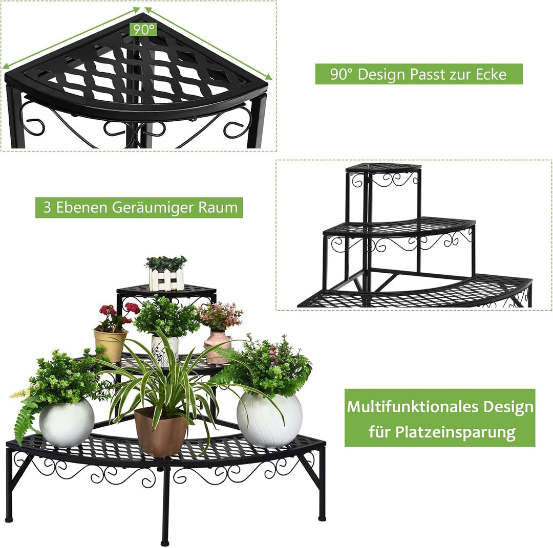 GOPLUS 3 Ebenen Metall Pflanzenständer, Blumentreppe Outdoor, Blumenregal Pflanzentreppe für Garten