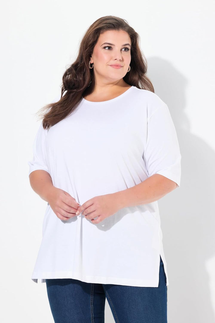 Ulla Popken Damen Basic, Rundhals T-Shirt 54-56 Schneeweiss, 54-56 Schneeweiss