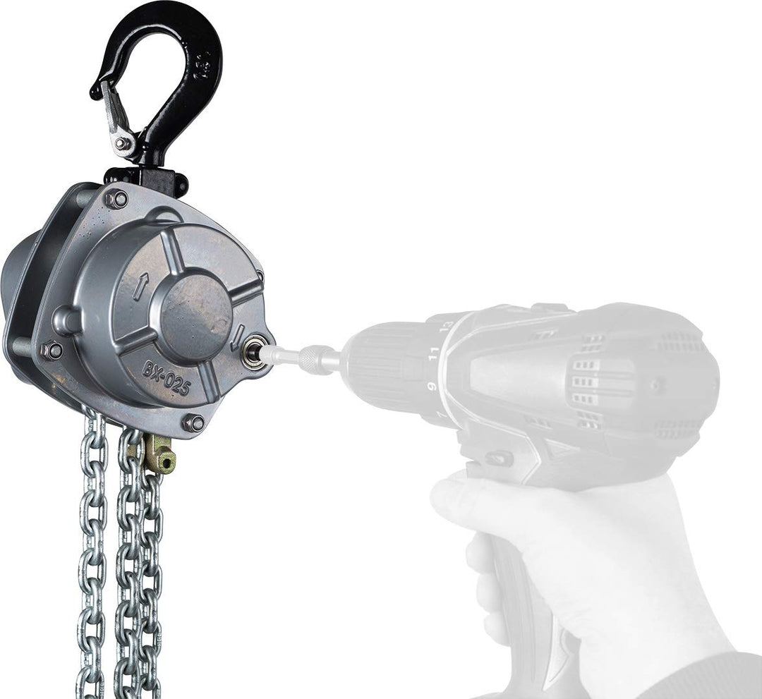 PLANETA PREMIUM PRO E Flaschenzug, Tragfähigkeit 250 kg, Hub 5 m, Antrieb durch Akkuschrauber, Indus