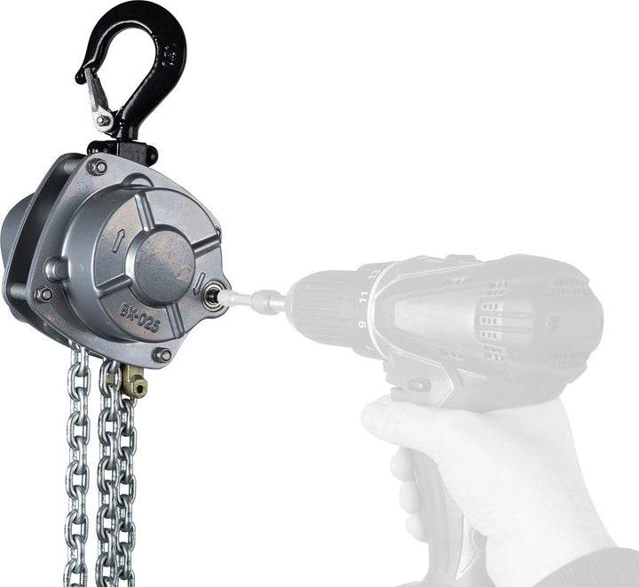PLANETA PREMIUM PRO E Flaschenzug, Tragfähigkeit 250 kg, Hub 5 m, Antrieb durch Akkuschrauber, Indus