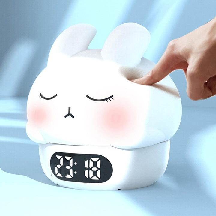 Bunny Alarm Clock, Rabbit Night Light, Sleep Training Alarm, Silicone Pat Light, Kids Wake Up Lamp,