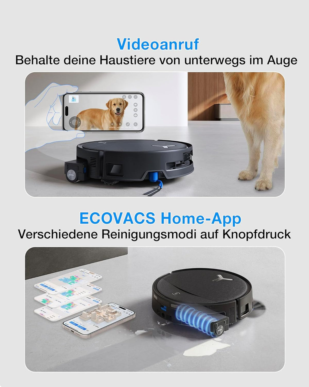 ECOVACS DEEBOT T80S Omni Saugroboter mit Wischfunktion, Roboterstaubsauger 24.800 Pa, OZMO Roller 2.