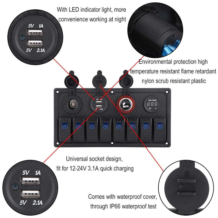 schaltpanel 12v boot 8 gang,Schalttafel,Duokon Wippschalter, 12V 24V 100% brandneues 8-Gang-Auto-Boo