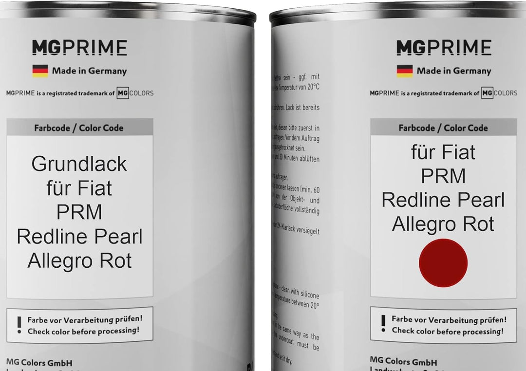 MG PRIME Autolack Dose Set für Fiat PRM Redline Pearl/Allegro Rot Grundlack Basislack 2K Klarlack Hä
