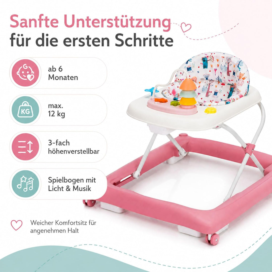 Fillikid Lauflerngerät höhenverstellbar 3-fach mit Sicherheitsstopper | 4 Rollen, ergonomischer Sitz
