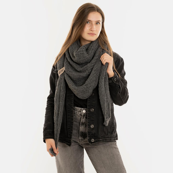 KNIT FACTORY - Dreiecksschal Sally - Damen Strickschal mit Wolle - Grob gestrickten Schal - Hochwert