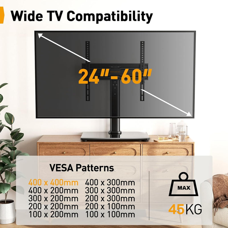 PERLEGEAR TV Standfuss TV Ständer Schwenkbar für 24-55/60 Flach & Curved Fernseher bis zu 40 KG, TV-