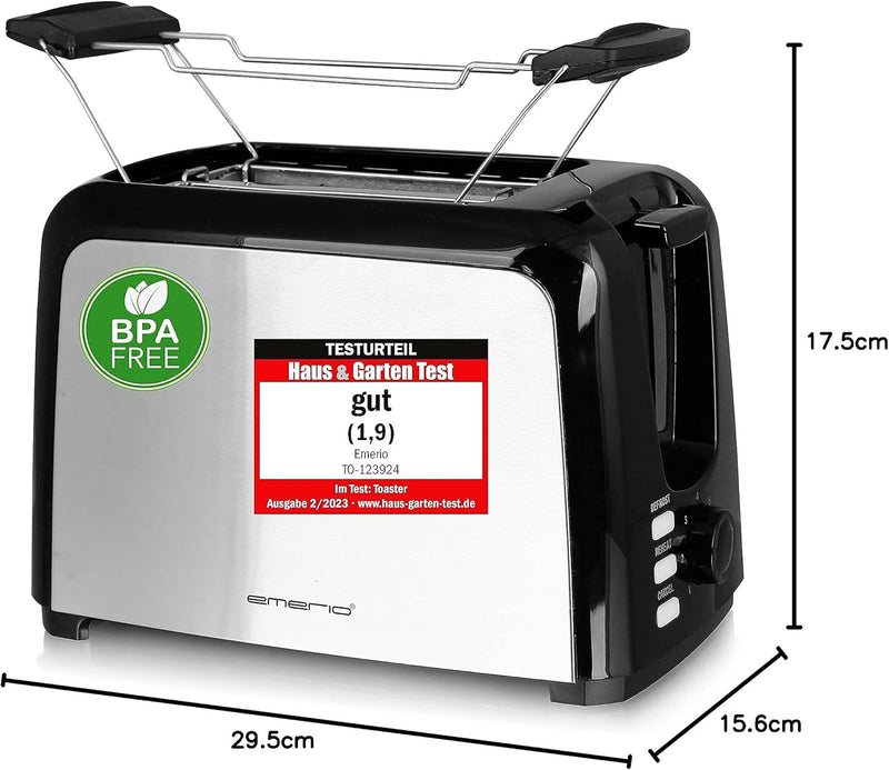 Emerio Toaster 2 extra Breiten Toastschlitzen Zentrierfunktion,herausnehmbare Krümelschublade,Abbruc