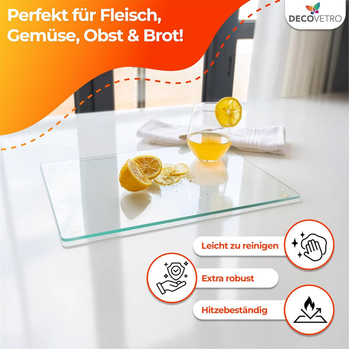 Decovetro® Schneidebrett Glas | 40 x 30 cm | Glass Cutting Board | Hygienisches und robustes Glassch