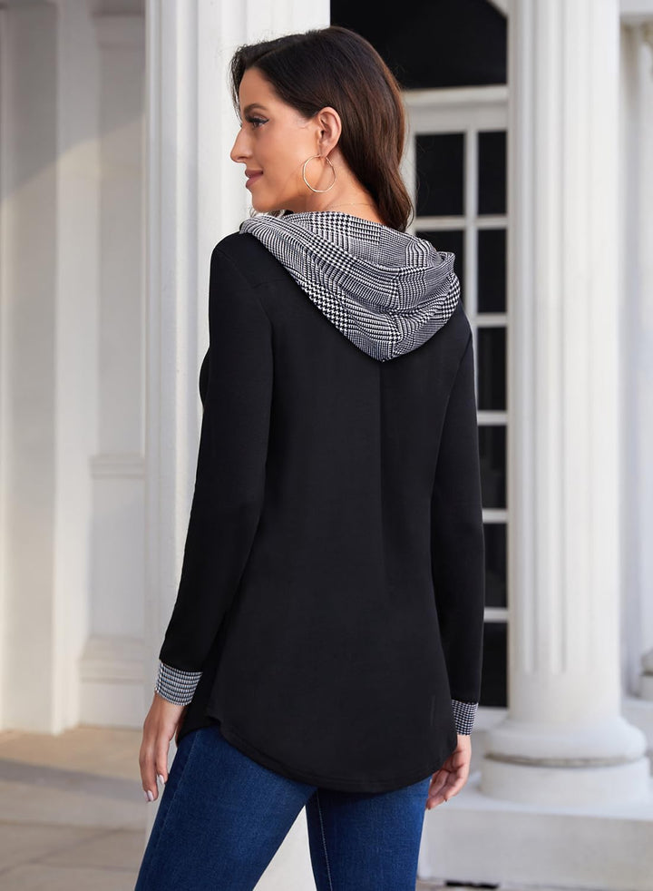 Siddhe Pullover Damen Hoodie 1/4 Zip Farbblock Sweatshirt Kapuzenpullover Tunika Langarm Oberteile 3