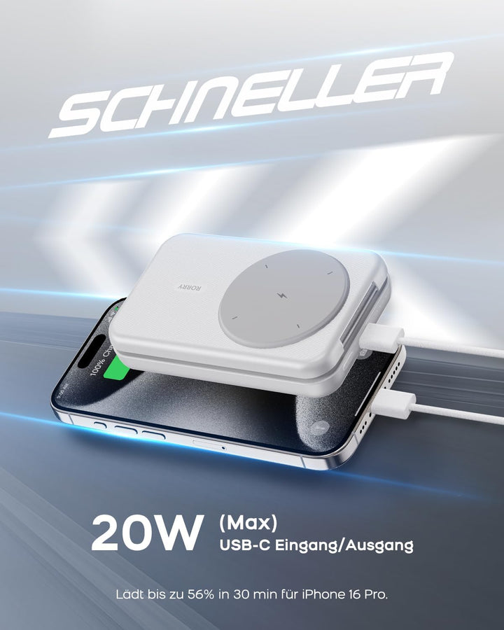 RORRY Powerbank für Magsafe, 10000mAh Magnetische Power Bank Kompatibel mit iPhone 16 15 14 13 12 Pr