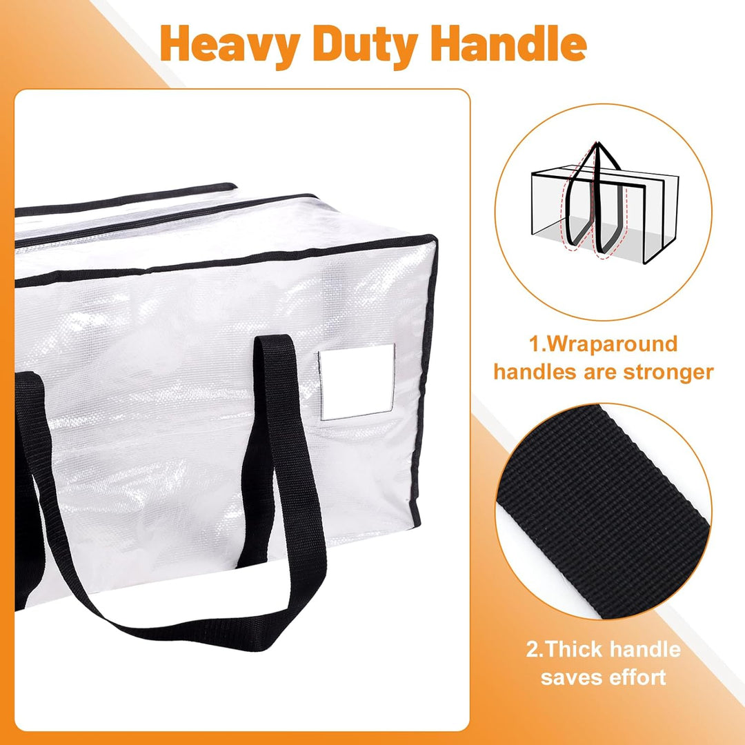 6 Stück 90L Aufbewahrungstasche, Heavy-Duty Weihnachtslager Transparente Umzugskartons Grosse mit Re