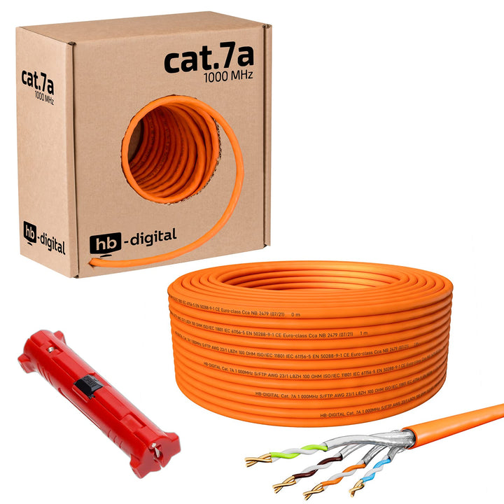 HB-DIGITAL 50m CAT.7a Netzwerkkabel Orange Verlegekabel Ethernet LAN AWG23 Reines Kupfer S/FTP PiMF
