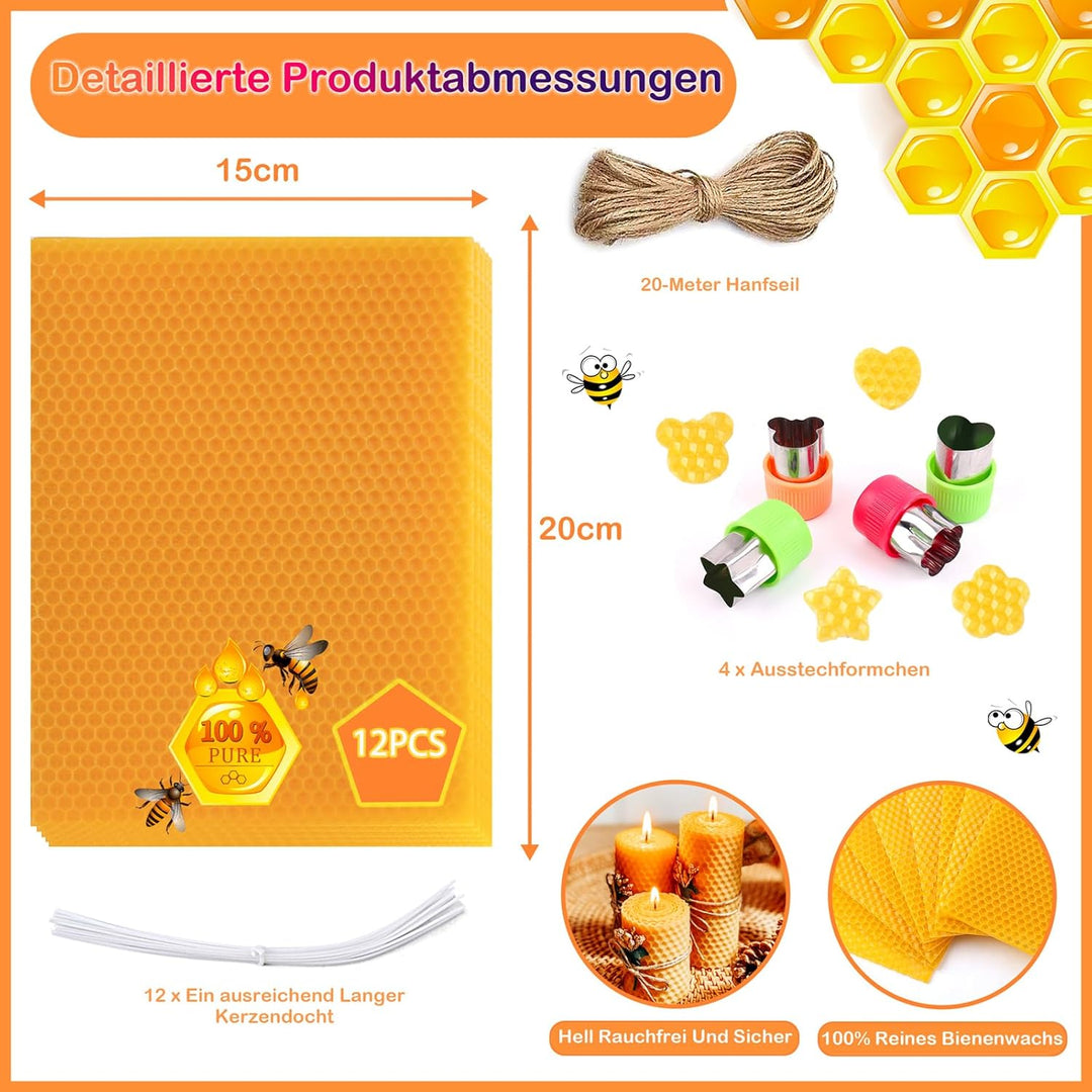 Yannige Bienenwachsplatten für Kerzen,Bienenwachskerzen Selber Machen Set,100% Reines Bienenwachs,12