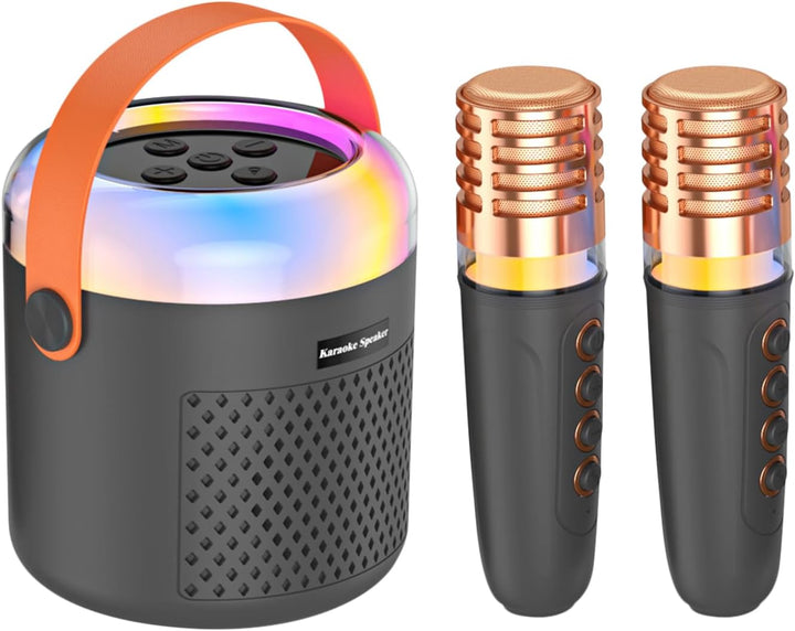 Kleine Karaoke Maschine, Reiselautsprecher Musikplayer mit LED Beleuchtung, Karaoke Spielzeug mit Mi