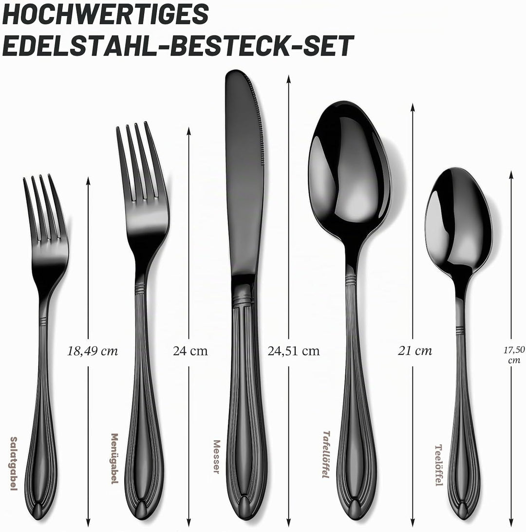 univionlions Besteck Set 8 Personen- 40 teiligs Schwarzes Besteckset | Premium Edelstahl Poliertes E